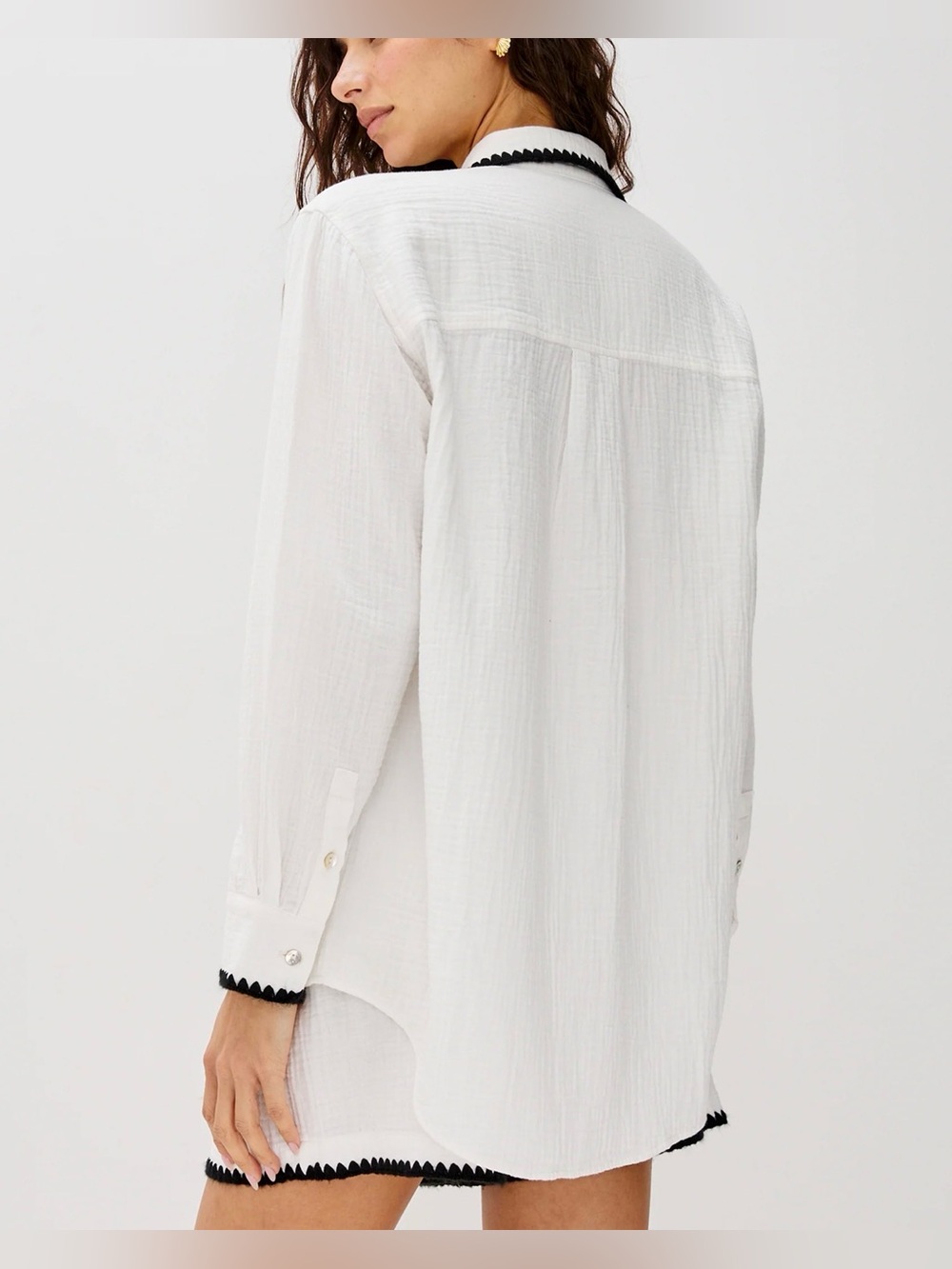 Rails X LSPACE Idania Cream Black Blanket Stitch Shirt NWT